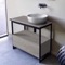 Console Sink Vanity With Ceramic Vessel Sink and Grey Oak Drawer, 35